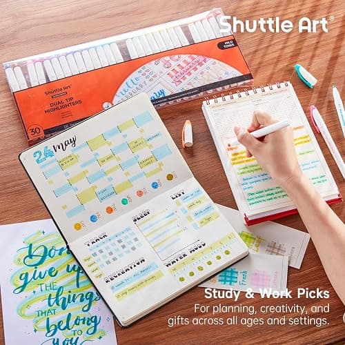 Shuttle Art 30 Colors Highlighters, Pastel Highlighter Pens Assorted Colors, Dual Tip Mild Color Highlighter Markers, Perfect for Teens, Kids and Adults Coloring, Underlining, Highlighting thumbnail 7