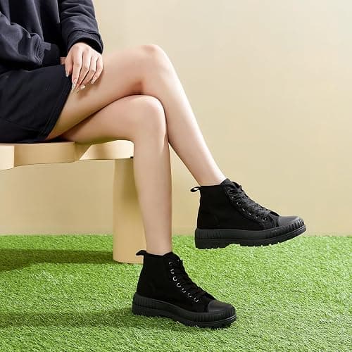 Rominz Women's High Top Platform Sneakers Canvas Shoes | Platform 1.77inch, Non-Slip Sole, Breathable Canvas, Easy to Match thumbnail 2