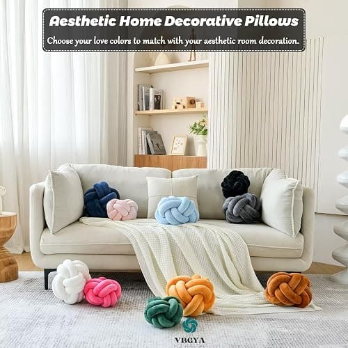 VBGYA Knot Pillow Ball, Soft Home Decorative Throw Pillows Cushion, Round Changeability Knotted Pillows, Modern Home Handmade Cushions for Bedroom, Sofa, Couch (8 Inch, Black) thumbnail 6