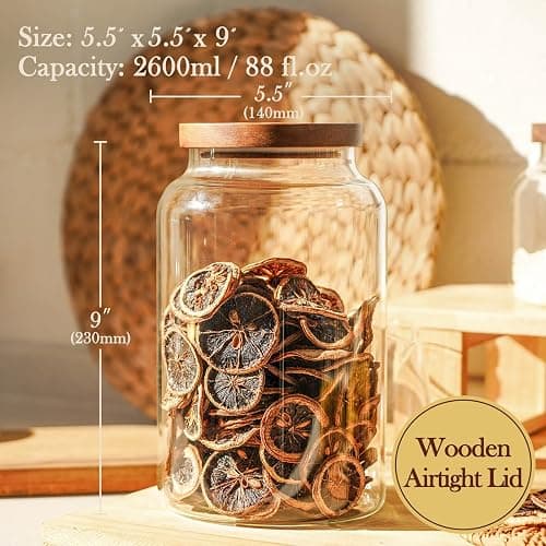 Labina Glass Storage Container Airtight Food Jars Kitchen Canister with Wood Lids, 88 Oz Wide Mouth Pantry Organization Glass Jar for Flour, Sugar, Cookie, Spagetti, Nuts and Candy (2 Pack) thumbnail 3