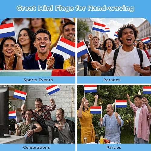12 Pack Dutch Flags on Stick, 5.5 x 8.2 Inch Small Netherlands Handheld Flags for Parade Handouts, Cultural Events, National Day, School Activities and Celebrations thumbnail 4