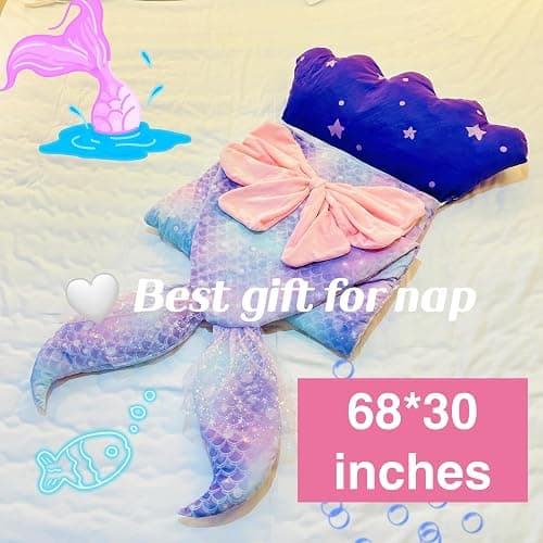 Nalexmi Mermaid Kids Sleeping Bag with Pillow, Large Animal Slumber Bag, Machine Washable, Perfect for Camping, Travel, Sleepovers & Indoor Play, Slumber Bags for Kids with Pillow, Girls thumbnail 2