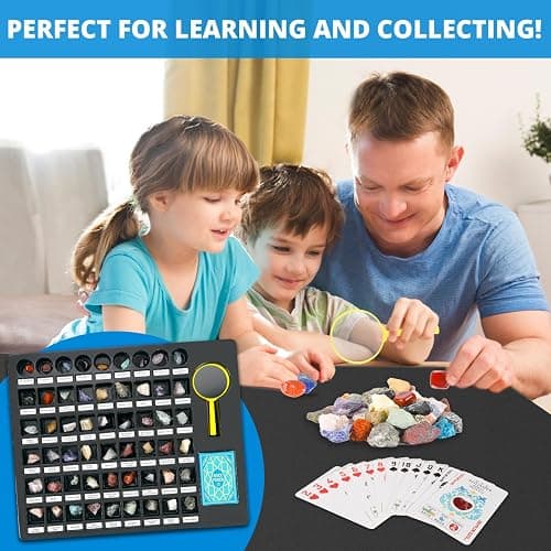 PIBEX Rock Collection Starter Kit - 54 Pcs Assorted Gemstones, Crystals, Rocks & Minerals, with Learning Book & ID Cards, Earth Science Kit Toy, A Geology Gift for Kids & Adults Ages 8+ thumbnail 3