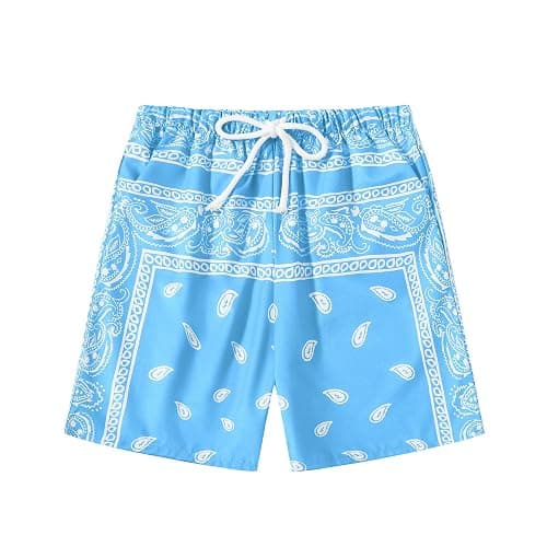 Eymitory Boy's Summer Boho Paisley Print Shorts Casual Kids Drawstring High Waisted Graphic Shorts with Pocket - Image 1