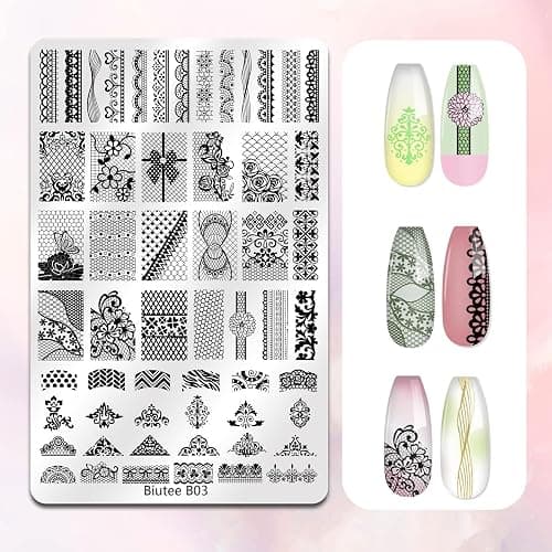 Biutee Nail Stamping Kit 2Pcs Nail Art Stamping Plates 4Pcs Stamping Gel Polish French Tip Nail Stamp Kit 110 Patterns with Silicone Stamper Scraper Large Lace Stamp Template Christmas Gift for Women thumbnail 7