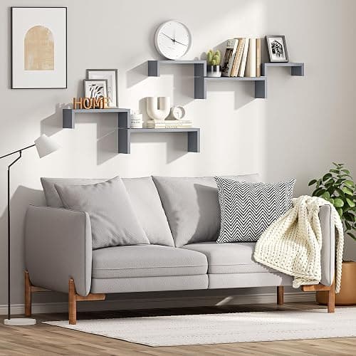 SRIWATANA Floating Shelves for Wall, Wall Shelves for Bathroom, Bedroom, Living Room, Kitchen, Office, Wood Shelves for Home Decor Set of 5 (Weathered Grey) thumbnail 4