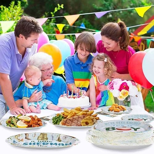 96 Pcs Fishing Baby Shower Party Decorations for Boy Gone Fishing Plates and Napkins A Little Fisherman is on The Way Party Decorations for Boys O Fishally 1st Birthday Favors Serves 24 thumbnail 6