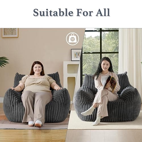 Giant Plush Bean Bag Chair for Adults with Armrests - Oversized Comfy Grey Beanbag Lounge Lazy Floor Sofa Accent Chair for Living Room, Bedroom & Dorm, Cozy Fluffy Single Cloud Mini Couch thumbnail 6