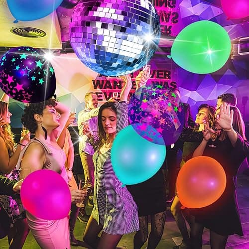 LovesTown 66PCS UV Neon Balloons Assorted, Glow Party Latex Balloons 12" Fluorescent Balloons with Stars for Birthday Wedding Glow Party Supplies thumbnail 5