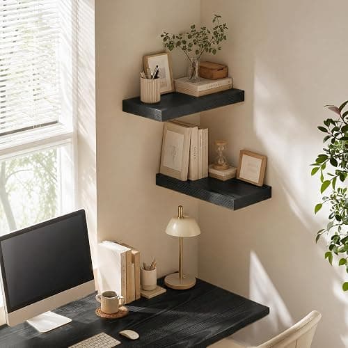 Natural Homi Floating Shelves for Wall,15.75in Wall Mounted Storage and Display for Living Room, Bedroom, Kitchen, Bathroom Set of 2 Black thumbnail 5