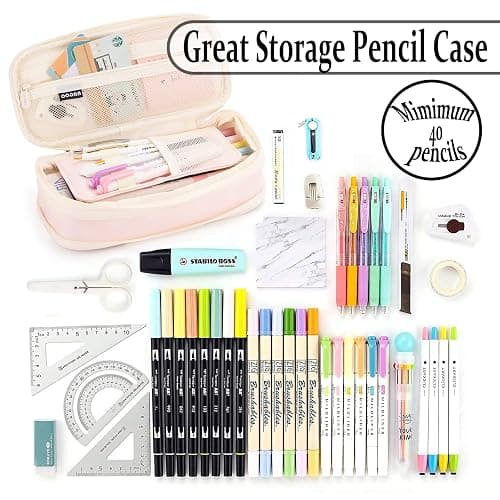 Large Capacity Pencil Case, Pencil Case for Adult, Cute Pencil Case, Pen Pencil Organizer for Stationery Supplies Marker Highlighter for Middle High School Student Kids Adult (Pink) thumbnail 3