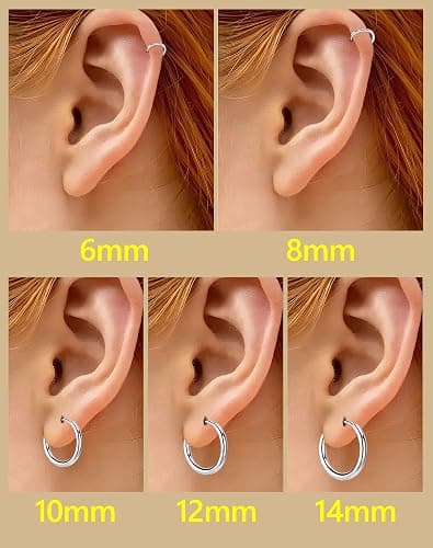 5 Pairs Small Huggie Hoop Earrings for Women, Stainless Steel Lightweight Hypoallergenic Silver/Gold Earrings for Sensitive Ears, Stackable Cartilage Hoop, Minimalist Everyday Jewelry (6/8/10/12/14mm) thumbnail 6