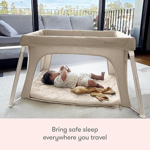 Newton Baby Compact Travel Crib & Play Yard | Breathable & Washable Mattress, Foldable Carry-On Size, Backpack Straps, Newton Bassinet Attachment NOT Compatible - Sand thumbnail 3