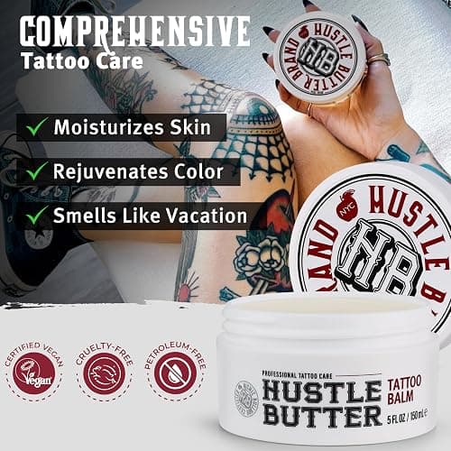 Hustle Butter Tattoo Aftercare 5oz Tattoo Balm, Heals + Protects New Tattoos and Rejuvenates Older Tattoos - 100% Vegan Cream No-Petroleum thumbnail 5