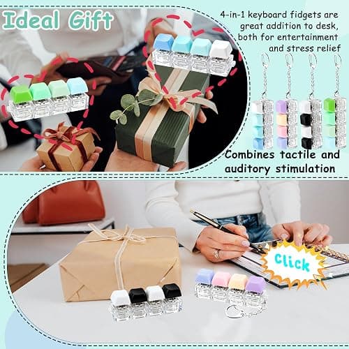 4 PCS Keyboard Fidget Toy, Keyboard Fidget Keychain 4-in-1 Keyboard Decompression Button Finger Clicker Toys, Button Stress Relief Fidget Gifts (Purple Green Blackwhite Blue) thumbnail 5