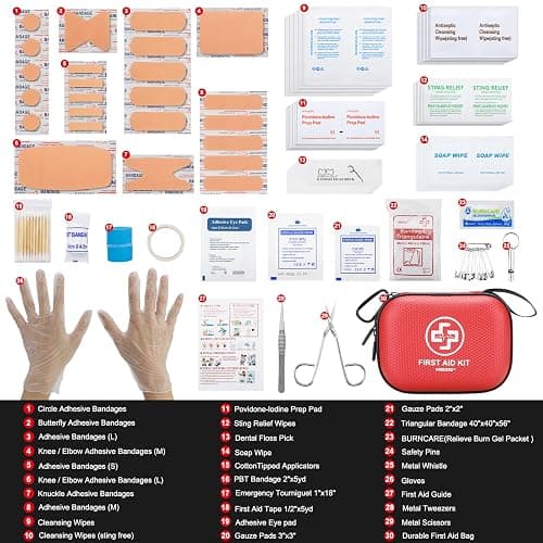 Mini First Aid Kit - 150 Piece Small Waterproof Hard Shell Medical Kit for Home, Car, Travel, Camping, Truck, Hiking, Sports, Office, Vehicle & Outdoor Emergencies- Small First Aid Medical Kit (Red) thumbnail 3