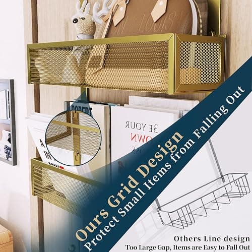 Consumest Over The Door Hooks Organizer - 3 Tier Door Hanger with 9 Coat Hooks & 2 Mesh Basket, Back Storage Organizer Hanging Towels for Bathroom, Bedroom, Gold thumbnail 4