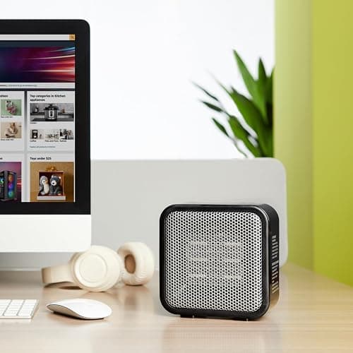 Amazon Basics Ceramic Space Heater, Mini Heater for Office Desk, Portable Tent Heater (Indoor Use), 500 W, With Tip-Over Protection, Lightweight (1.4 LBS), Black, 5.87”D x 3.15”W x 5.95”H thumbnail 6