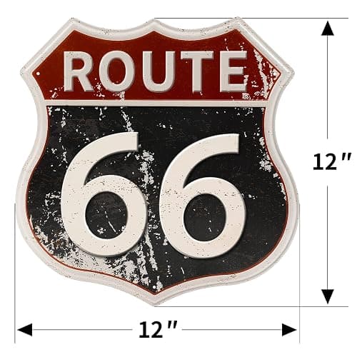 HANTAJANSS Route 66 Sign, 12x12 Inch Wall Art, Metal | Vintage retro road wall art for man cave garage bedroom, stainless steel with pre-drilled holes, nameplate slot, 12x12 inch thumbnail 3