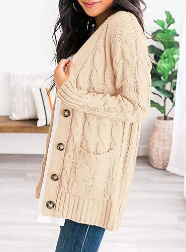 PRETTYGARDEN Women's Open Front Cardigan Sweaters Fall Fashion Button Down Cable Knit Chunky Winter Clothing Outerwear Coats thumbnail 4