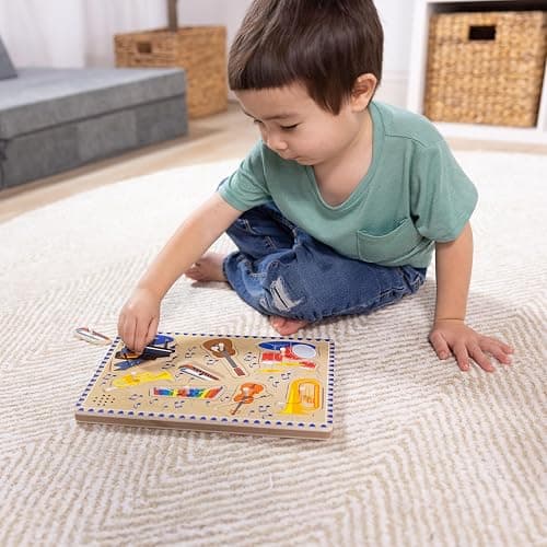 Melissa & Doug Musical Instruments Sound Puzzle - Wooden Peg Puzzle with Light-Activated Sound Effects (8 pcs) Wooden Peg Baby Music Learning Toys, for Toddlers and Preschoolers Ages 2+ thumbnail 2