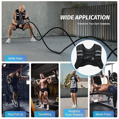 ZELUS Weighted Vest, 6lb/8lb/12lb/16lb/20lb/25lb/30lb Weight Vest with Reflective Stripe for Workout, Strength Training, Running, Fitness, Muscle Building, Weight Loss, Weightlifting - 12 lb - Black thumbnail 6