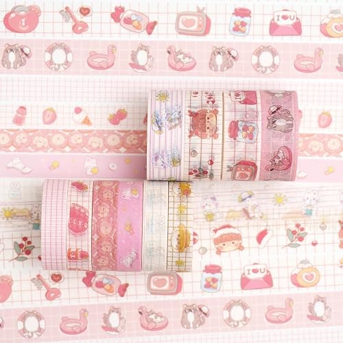 YUBBAEX 10 Rolls Vintage Washi Tape Set Basic Masking Retro Artwork Decorative Tapes for Arts, DIY Crafts, Journals, Planners, Scrapbook, Wrapping (Cute) thumbnail 2