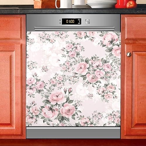 Floral Pink Roses Bouquets Dishwasher Magnet Cover Sticker Magnetic Refrigerator Panel Front Door Fridge Microwave Decal Decorative Vinyl - Floral Roses - 23 X 26 in thumbnail 2