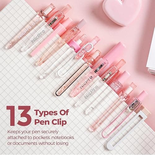 Nicpro 13 Pack Pink Gel Pens Set, Fine Tip Black Ink Pen with 1 Highlighter, Cute Pen for Journaling, Back to School Office Supplies for Teacher Student Gift, Pink Desk Accessories for Girl Stationery thumbnail 3