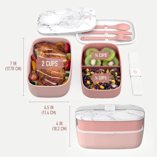 Bentgo Classic - Adult Bento Box, Stackable 3-Compartment Lunch Box with Removable Utensil Set and Sealing Strap, BPA-Free, Food Container Ideal for Meal Prep, Work, and On the Go (Blush Marble) thumbnail 3