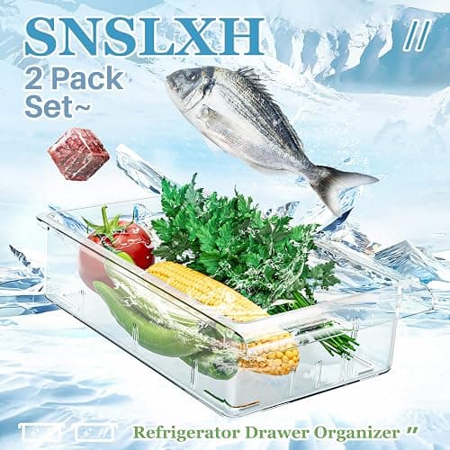SNSLXH 2 Pack Refrigerator Drawer Organizer, Pull Out Shelf Storage Transparent Organizer for Egg, Fruit, Vegetable, Seafood, Meat, Fit All Fridge Shelves Under 0.6'' thumbnail 6