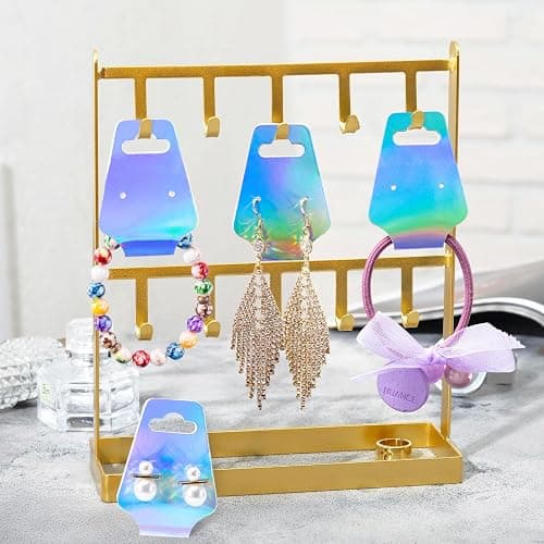 joycraft 100Pcs Bracelet Display Cards, 4.7x1.7Inch Self-Adhesive Necklace Display Cards, Earring Paper Holder Tags, Jewelry Packaging Tags for Jewelry Scrunchies Keychain,Laser thumbnail 2