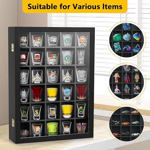 Invech Vitrine Murale pour 30 Verres à Liqueur avec Porte et étagère Amovible, Rangement pour Verres à Liqueur pour décoration de Bar à Domicile thumbnail 6