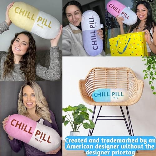 MRJ Products Chill Pill Pillow - Cervical Neck Pillow, Calming Corner Classroom Must Haves Bolster Throw Pillows, College Dorm, Boho Classroom Decor, Funny Lumbar Support, Home Office Preppy Stuff thumbnail 3