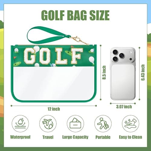 BuyCard Golf Gifts Makeup Bag with Chenille Letter Patch, Clear Cosmetic Pouch PVC Organizer Purse, Waterproof Travel Bag, Portable Toiletry Storage Bag for Her Friends thumbnail 3
