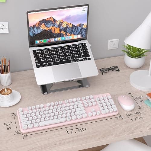 UBOTIE Colorful Computer Wireless Keyboard Mouse Combos, Typewriter Flexible Keys Office Full-Sized Keyboard, 2.4GHz Dropout-Free Connection and Optical Mouse (Pink-White) thumbnail 6