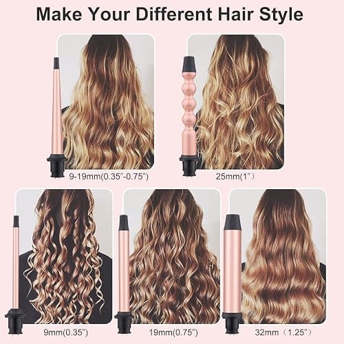 5 in 1 Curling Wand Iron Set - EMOCCI PRO Instant Heat Long lasting Hair Waver Iron Straightener and Curler 2 in 1 with 5 Interchangeable Ceramic Tourmaline Barrels for All Curly and Wavy Hairstyle thumbnail 4