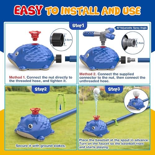 MuroMucci Water Sprinkler Baseball Toy, 5 in 1 Water Sprinkler for Kids Outdoor Play with 2 Sprinkler Heads, Hedgehog Baseball Sprinkler Toy, Summer Backyard Lawn Pool Party Fun thumbnail 5