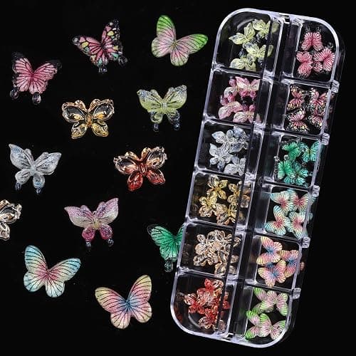 ROFIBUT Nail Charms, Multi Shape Nail Rhinestones Kit 3D Multi Shape Nail Gems Colorful Butterfly Flowers Nail Crystals Flat Back Nail Pearls for Nail Art Supplies DIY Accessories 6 Boxes thumbnail 4