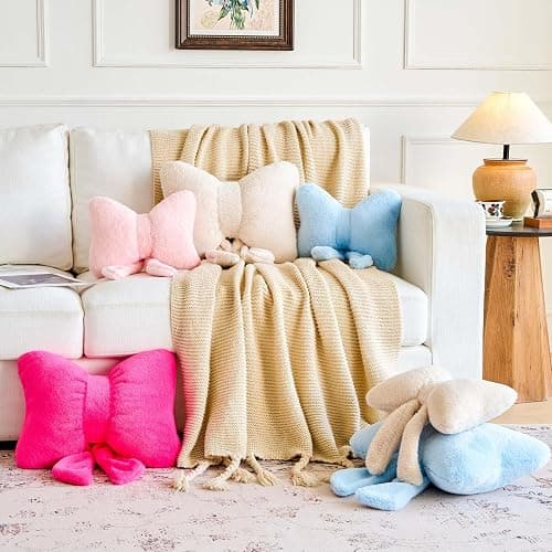 Lfsaaj Bowknot Pillow Pink Cute Bow Decorative Throw Pillows 12" Aesthetic Home Decor Bow Cushions Butterfly Knot Plush Pillow for Bedroom Couch thumbnail 5