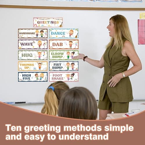 Wehhbtye Boho Classroom Greeting Poster, 9.4'' x 3'' Social Distancing Greetings Poster, Waterproof Greetings Choice Classrooms Rules Posters for Back to School Classroom Decor Teacher Supplies thumbnail 5
