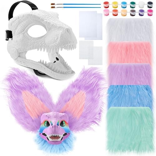 Seenelling 13 Pcs DIY Dino Mask Kit Hard Plastic Dinosaur Mask Furry Therian Dino Costume Kit Animal Dinosaur Party Costume - Image 1