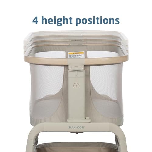 Maxi-Cosi Iora Baby Bassinets Bedside Sleeper, Portable Bassinet, Infant Bedside Sleeper Crib, Height Adjustable, Breathable Mesh, Large Storage Basket, Classic Oat - Classic Oat - Bassinet thumbnail 4