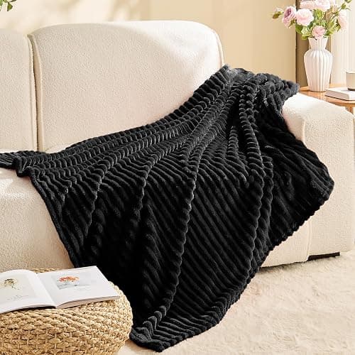 BEDELITE Ribbed Jacquard Black Fleece Throw Blanket for Couch, 50x60 Inch | Soft Warm Decorative Fluffy Blanket, Cozy Plush Lightweight Fuzzy Throw Blanket for Bed Sofa Home Room Decor, Gift for Women thumbnail 8