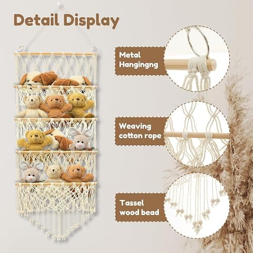 Sutowe 4-layer Versatile Plush Toy Storage Large Capacity Toy Organizer Safe Nursery Hanging Organizer Stable Stuffed Animals Holder for Kids Children Bedroom(Beige) thumbnail 6