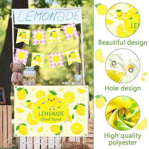 45 x 31 Inch Lemonade Stand Table Cloth and Hanging Banner Kit for Kids Lemon Party Supplies Lemonade Stand Backdrop Sign Lemon Cutout Centerpiece for Summer Beach Picnic Birthday Party Decorations thumbnail 4