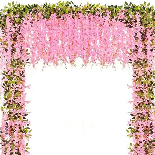 Alotiki Wisteria Artificial Flowers Garland,10Pcs Total 60ft Silk Fake Pink Wisteria Flowers Hanging for Home Garden Wedding Arch Party Indoor Outdoor Decor(10,Pink) - Image 1