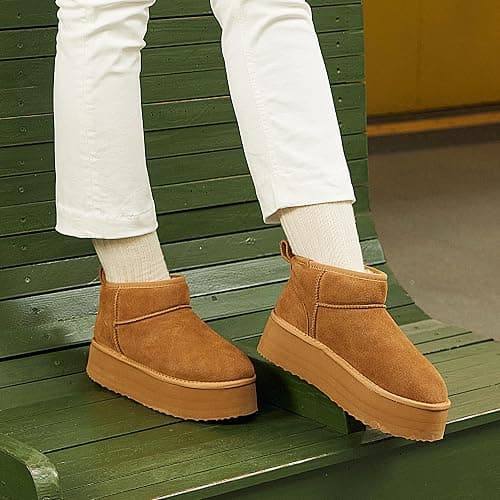 DREAM PAIRS Platform Mini Boots for Women Genuine Suede, Winter Ankle Snow Boots with Memory Foam Insole Lightweight Anti-Slip Outsole for Outdoor Indoor FuzzyClassic thumbnail 8