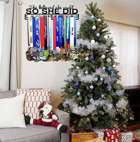 Race Medal Holder Wall Hanger,Marathon Medal Display and Runner Medal Hanger Display,Running Medal Display, Running Medal Hanger Display,Medal Holder for Wall, Sports Medal Hanger Display Gifts - Patent Black thumbnail 9