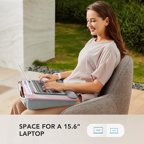 HUANUO Lap Laptop Desk - Portable Lap Desk with Cushion, Fits up to 15.6 inch Laptop, Anti-Slip & Storage Function - Pink thumbnail 2
